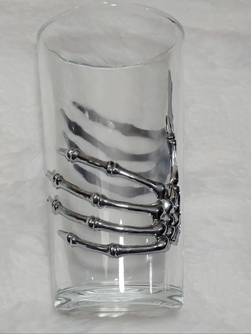 Halloween Cocktail Shaker Glass & Silver Skeleton Hands NEW Highball Glass
